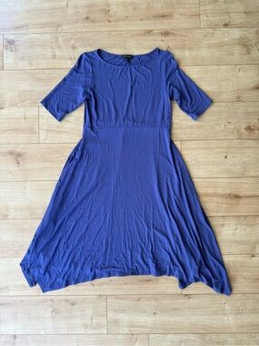Eileen Fisher Purple Viscose Stretch Fit Flare A Line Midi Dress XS 3/4 Sleeve